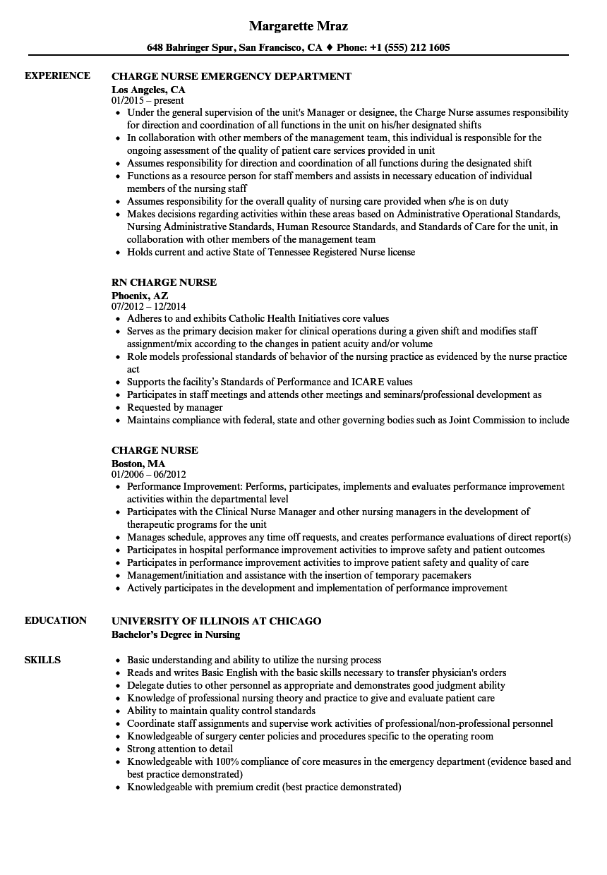 Charge Nurse Resume Samples Velvet Jobs