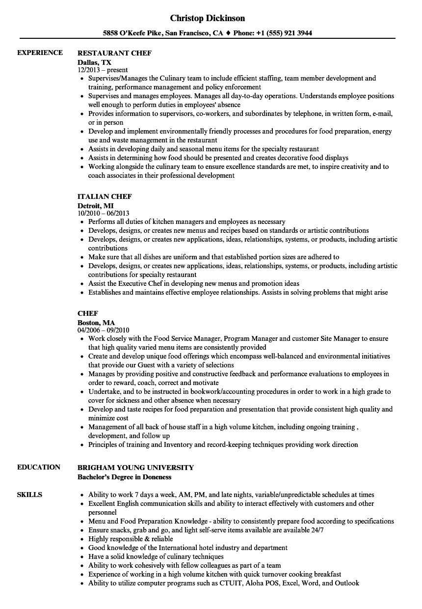 Entry level chef resume examples