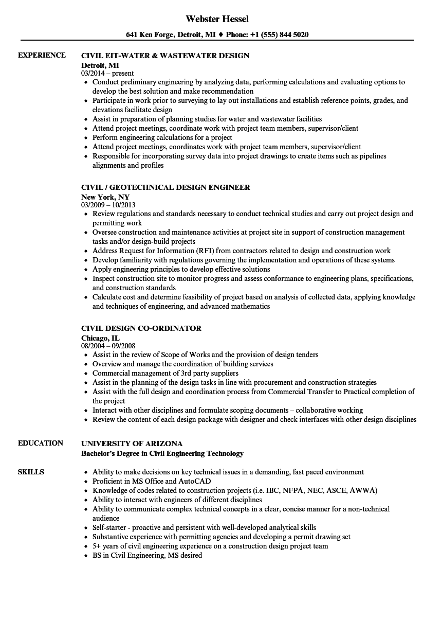 Civil Design Resume Samples Velvet Jobs