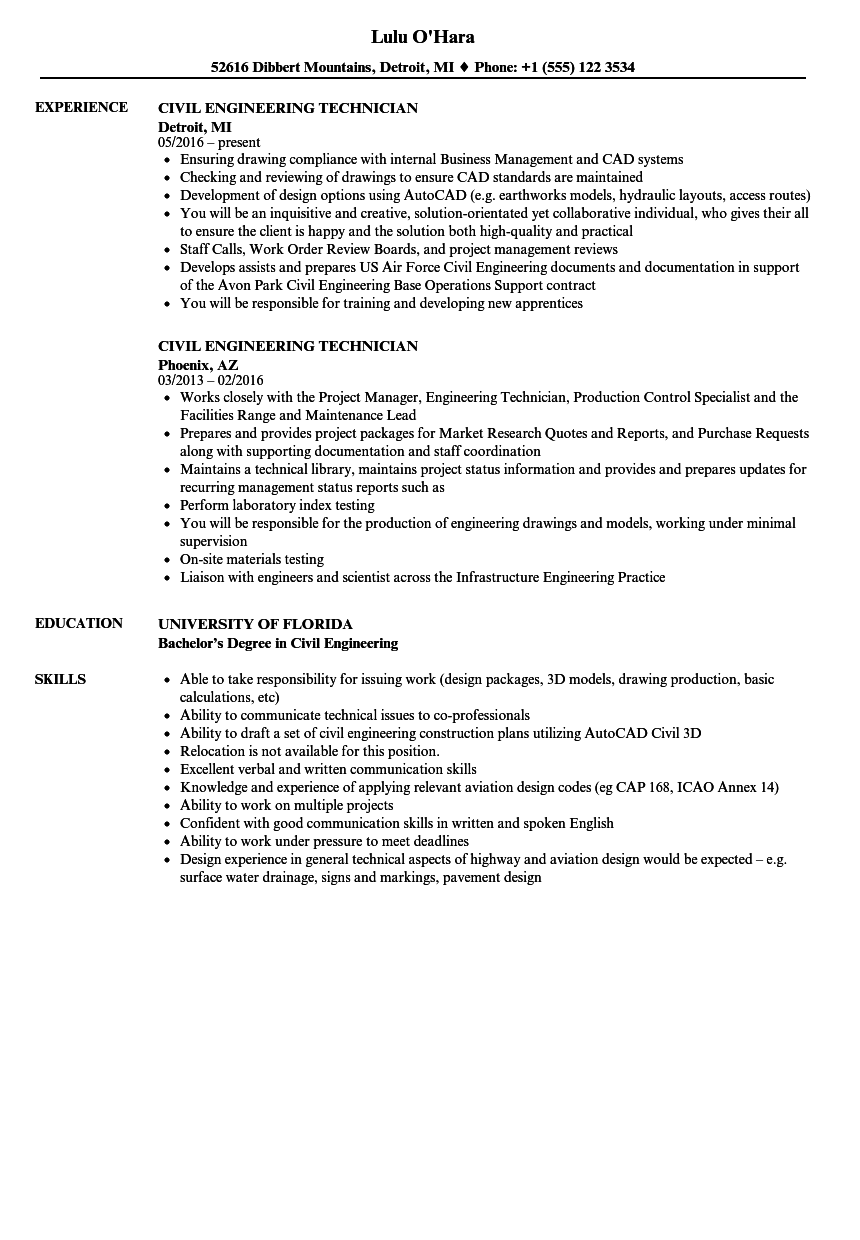 Engineering Technician Resume Sample