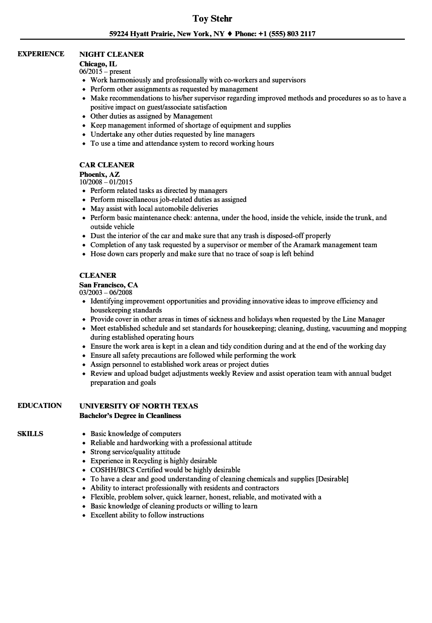 objective in resume for cleaner