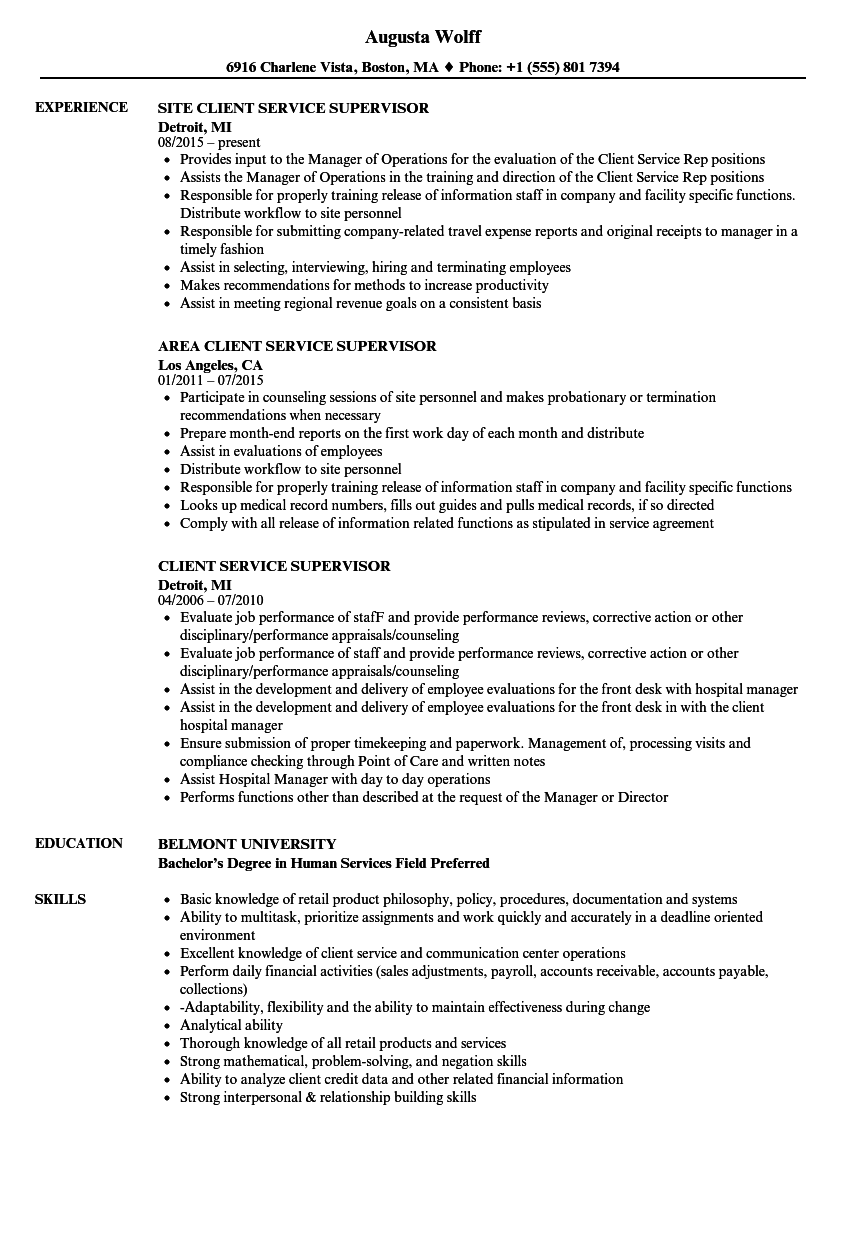 Customer Service Supervisor Job Description For Resume Job Retro