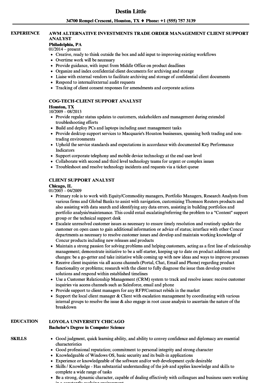 Client Support Analyst Resume Samples Velvet Jobs Client Support Analyst Resume Samples Velvet Jobs