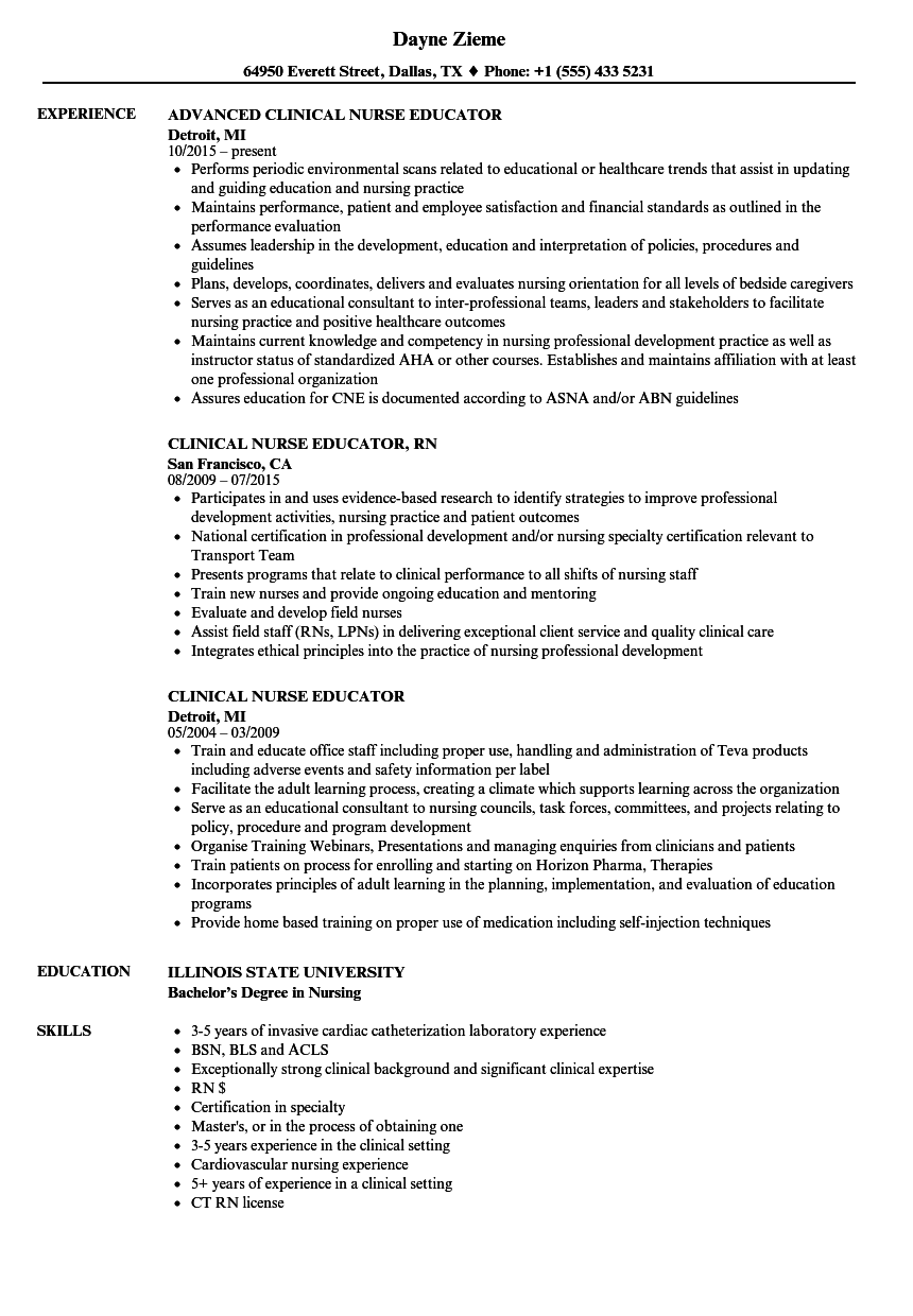 Clinical Nurse Educator Resume Samples | Velvet Jobs