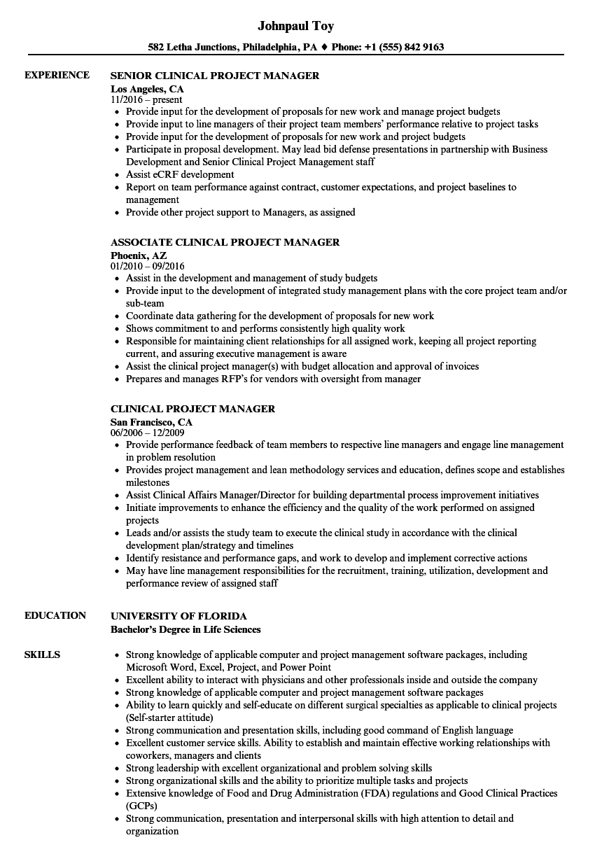 clinical research project manager cv