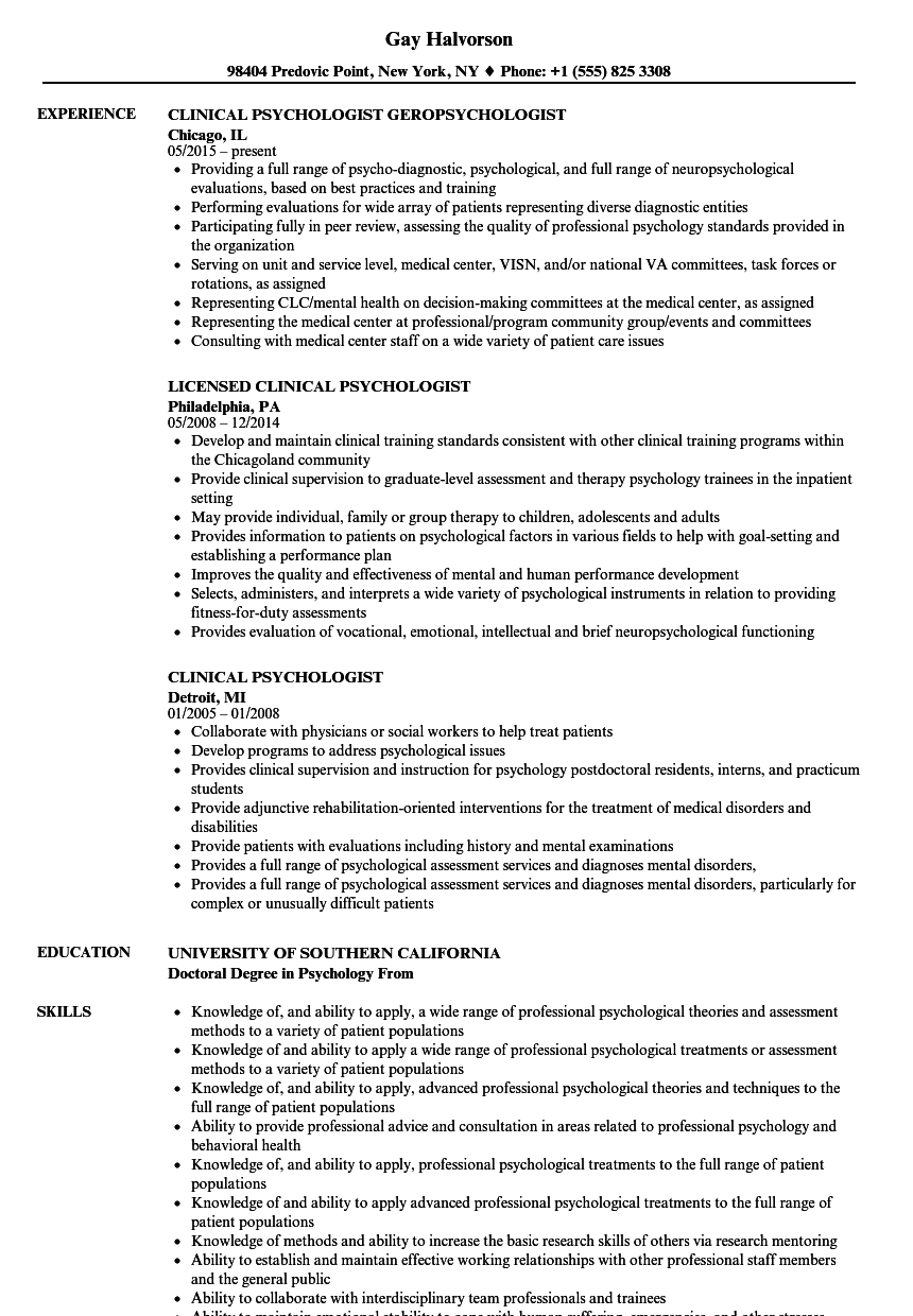 clinical psychology phd cv example