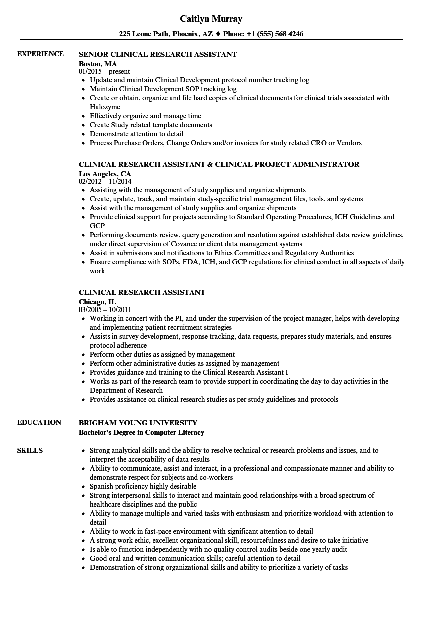 clinical research assistant job description resume