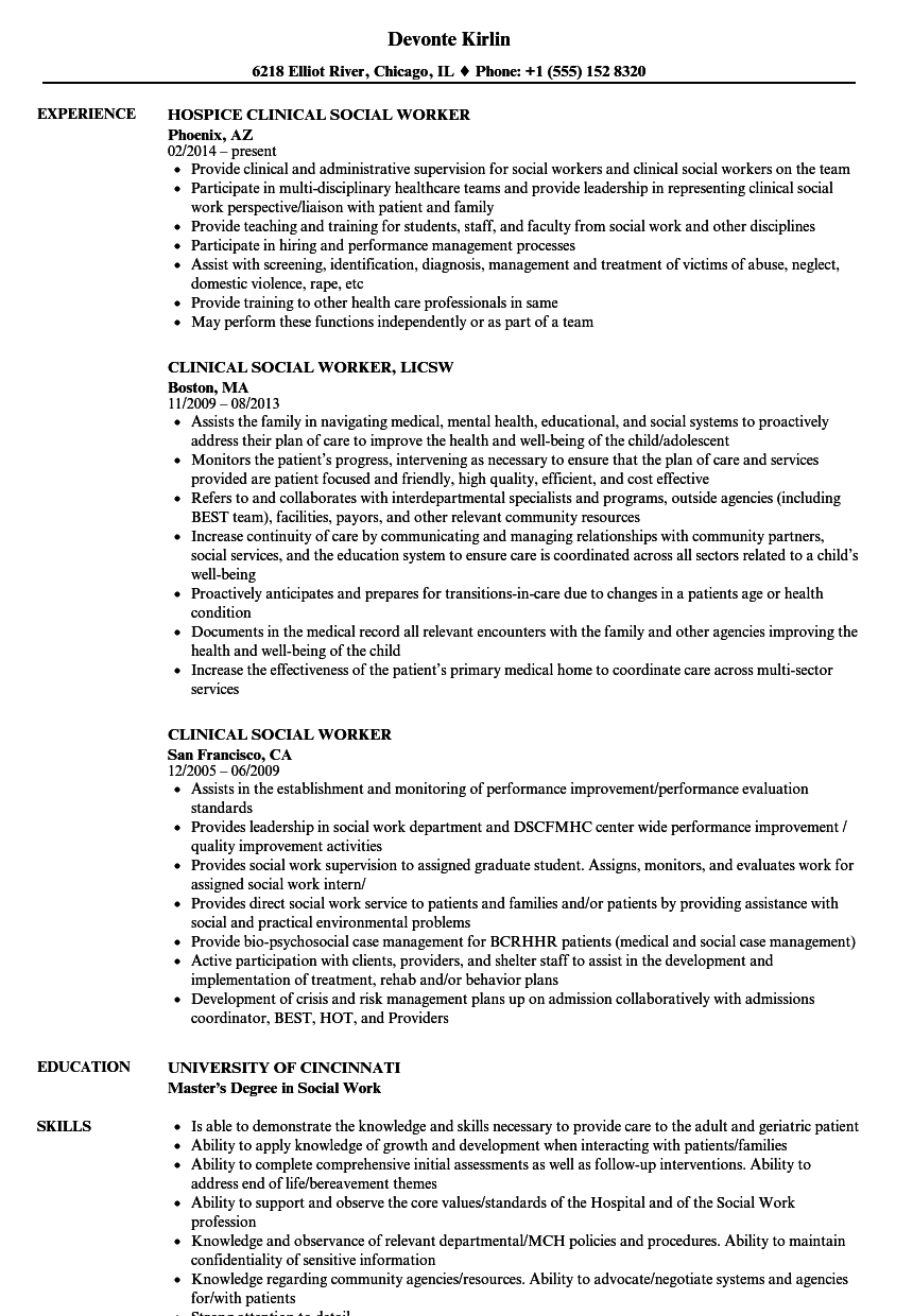 Clinical Social Worker Resume Samples | Velvet Jobs