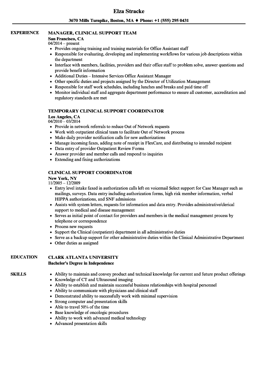 clinical support specialist resume
