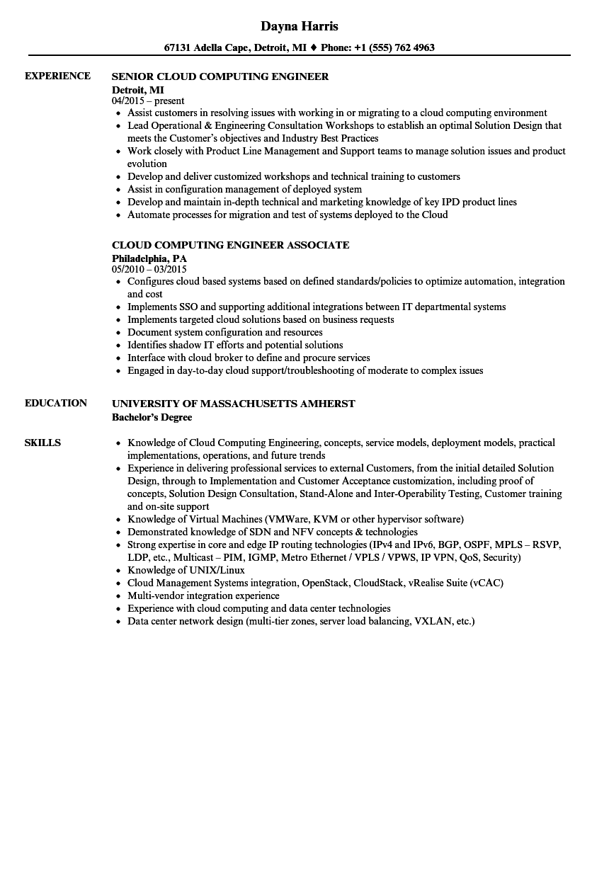 Sample Resume Cloud Computing