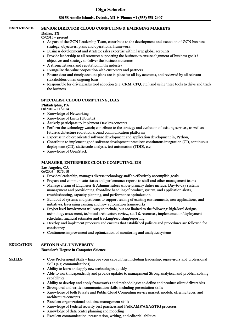 Sample Resume Cloud Computing