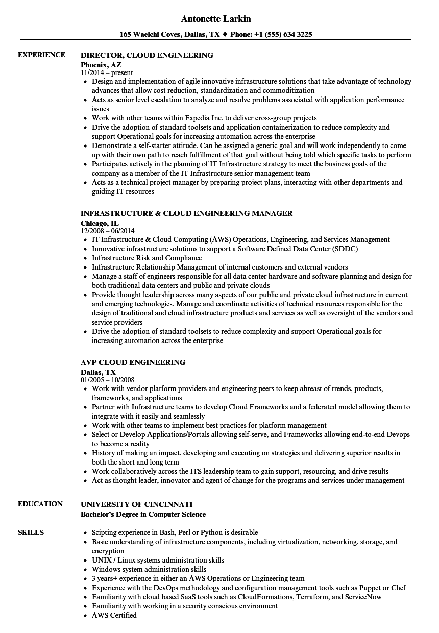 Cloud Engineering Resume Samples | Velvet Jobs