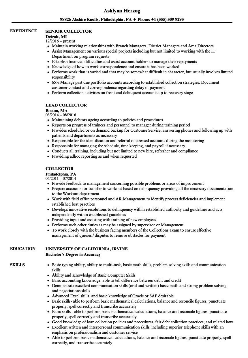 Collector Job Description Sample