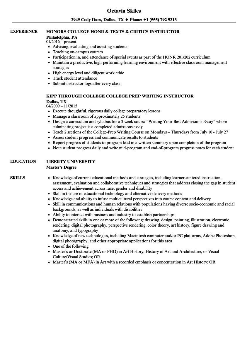 College Instructor Resume Samples  Velvet Jobs