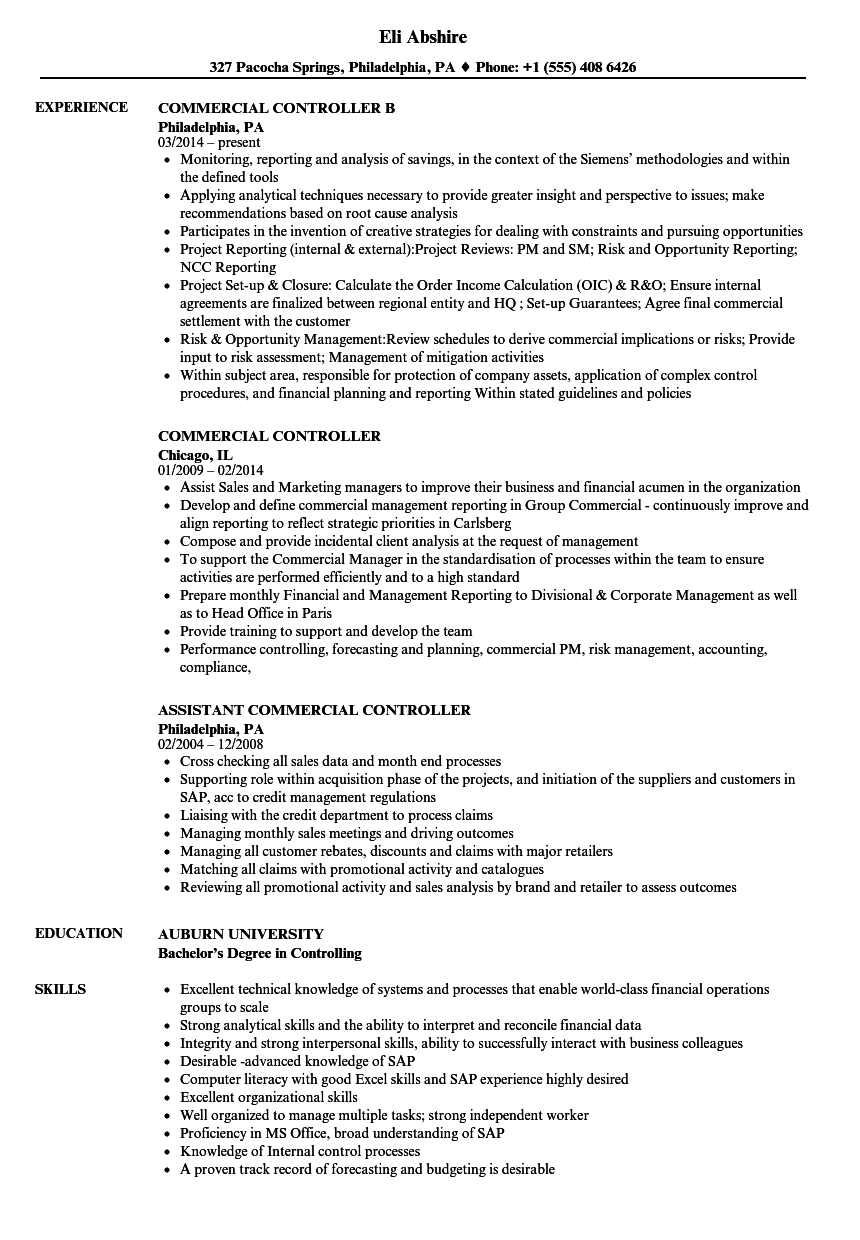 controller resume job description