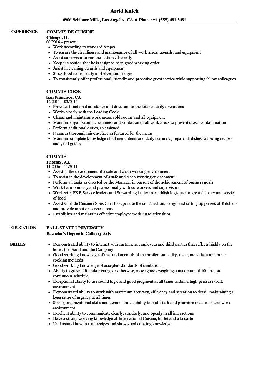 Commis De Cuisine Job Description