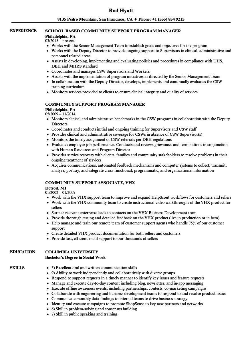 community support worker resume sample