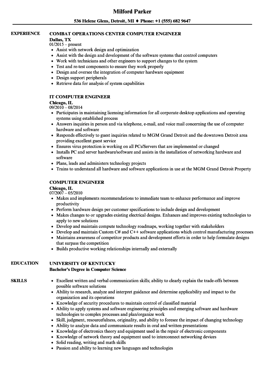 Computer Engineer Resume Samples Velvet Jobs