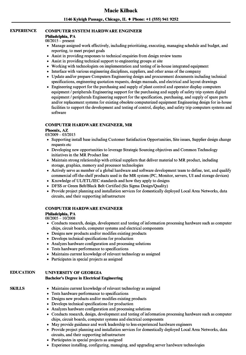 Computer Hardware Engineer Resume Samples  Velvet Jobs