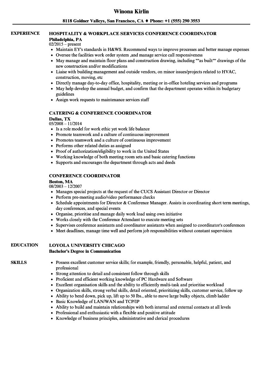 conference coordinator resume sample