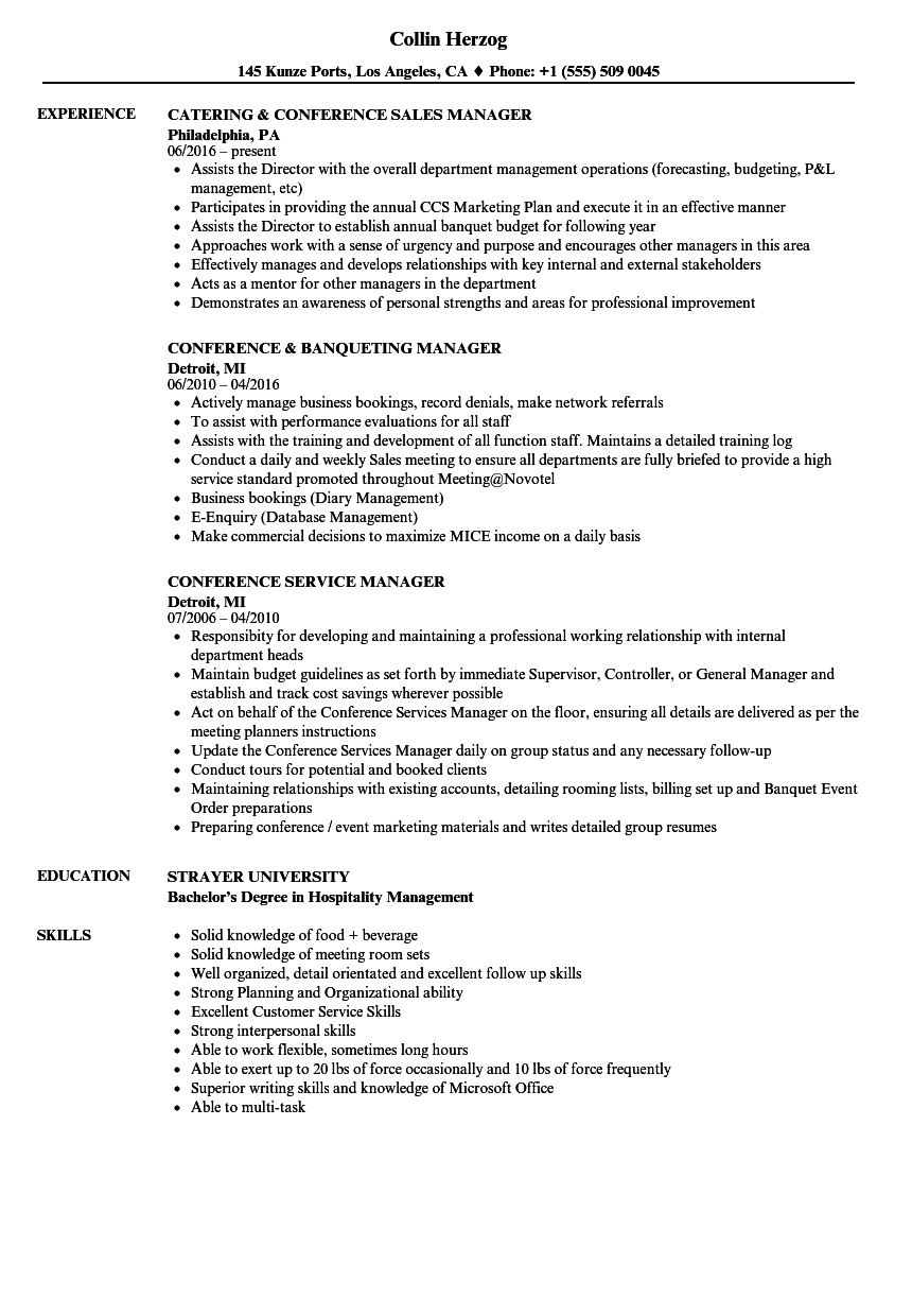 Conference Manager Resume Samples | Velvet Jobs