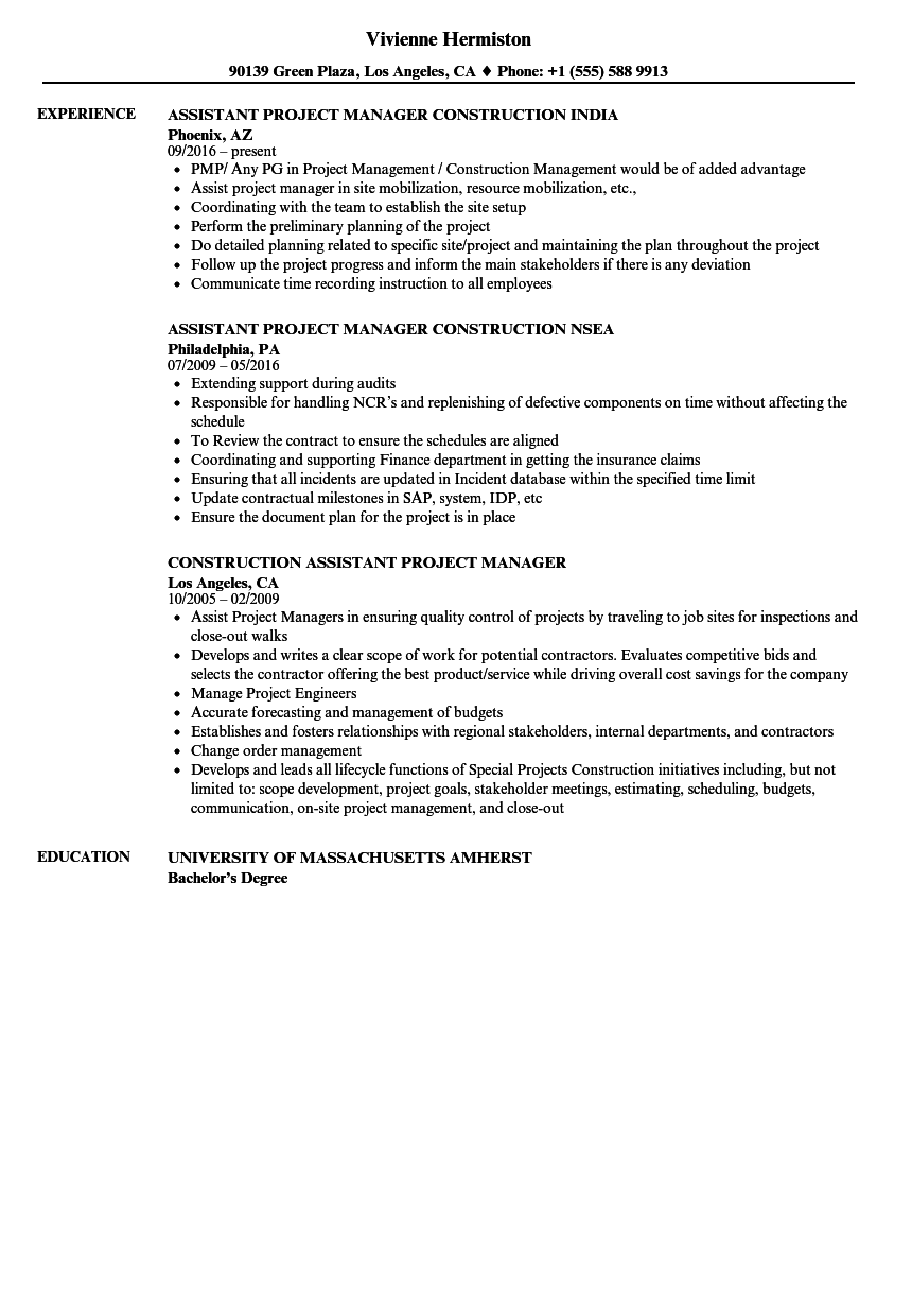 Project Management Assistant Resume Offering Exceptional Skills In 