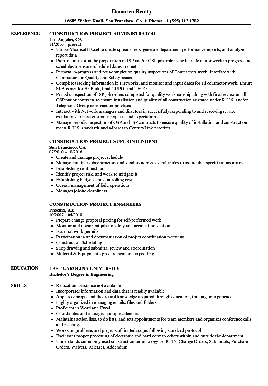 construction project list for resume