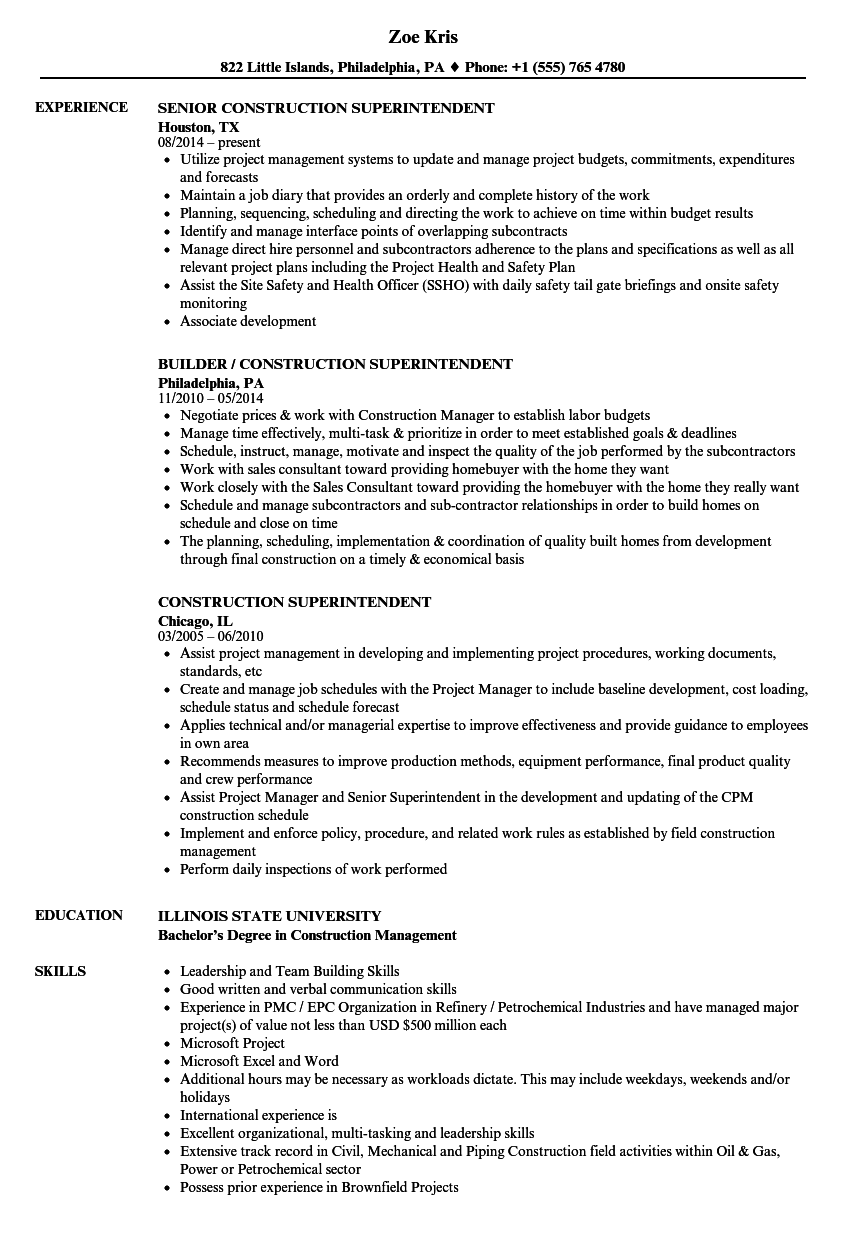 Sample Construction Resume Templates