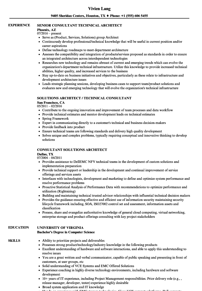 Consultant Architect Resume Samples | Velvet Jobs