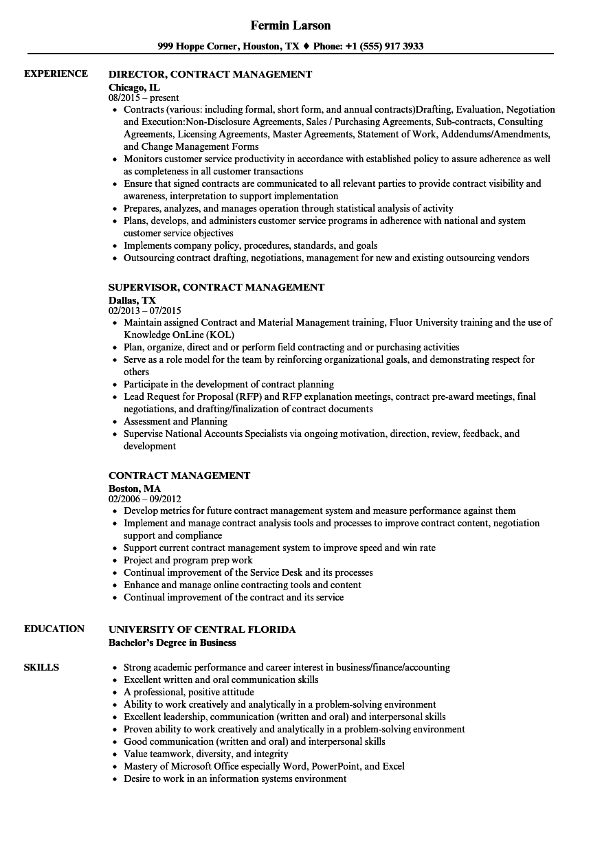 contract management resume samples