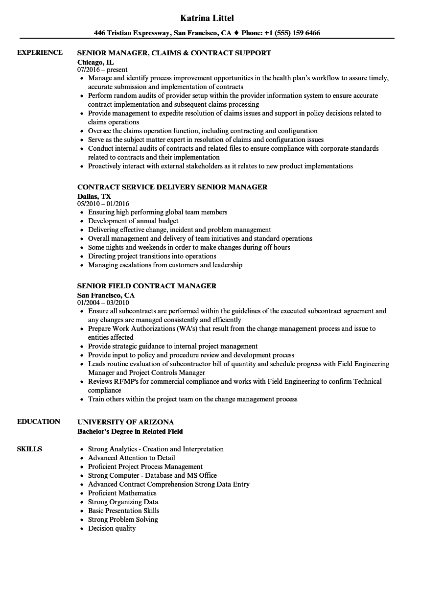 contract manager    senior contract manager resume