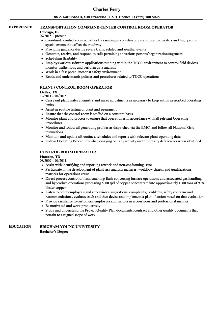 Control Room Operator Resume Samples Velvet Jobs