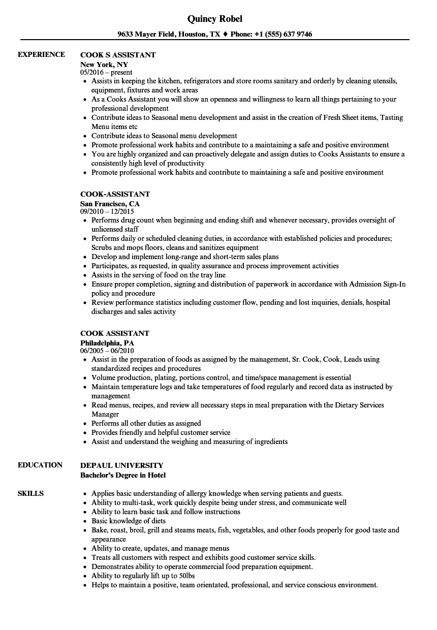 Cook Resume Sample