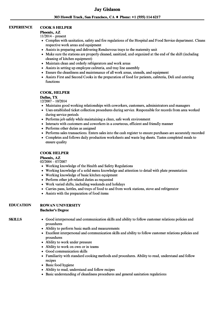 Curriculum Vitae Cook Helper Kitchen Helper Resume Samples