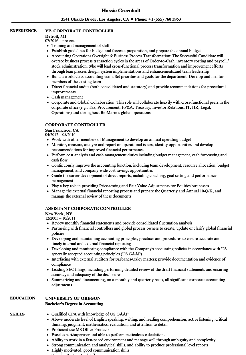 controller resume job description