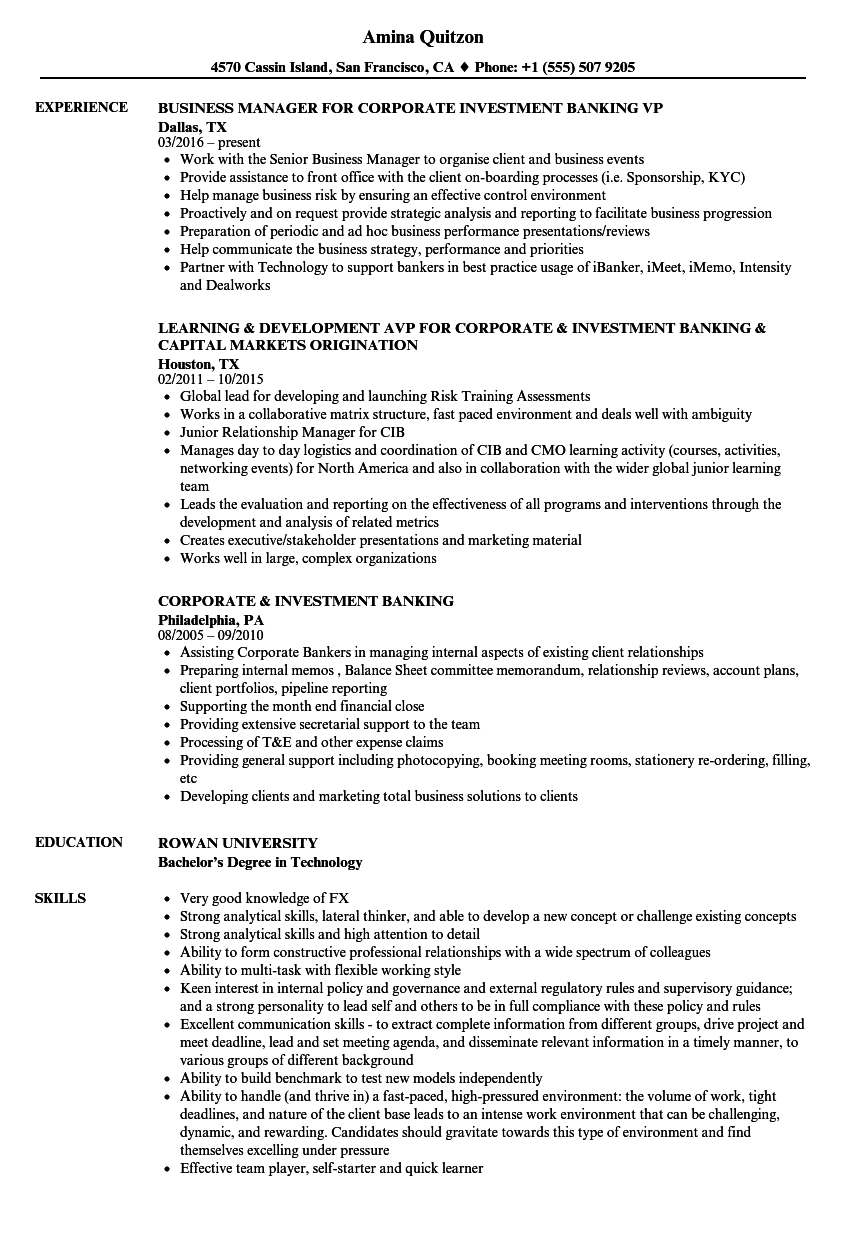 Investment Banking Analyst Resume Sample Mintresume