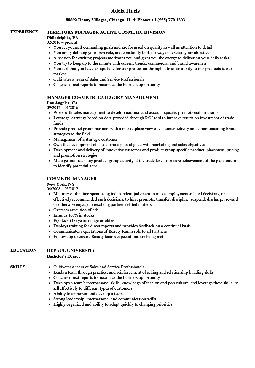 beauty manager resume sample
