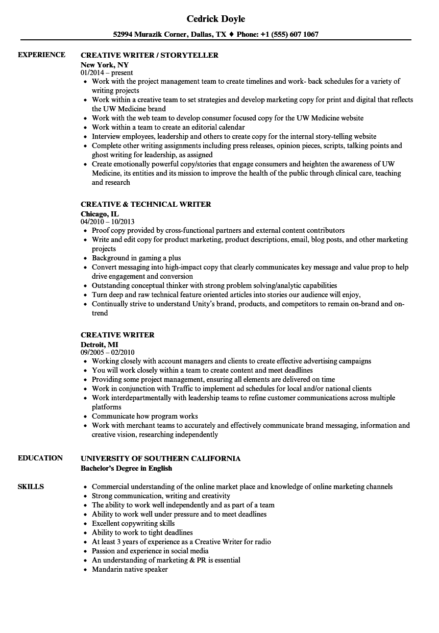 creative writing cv template