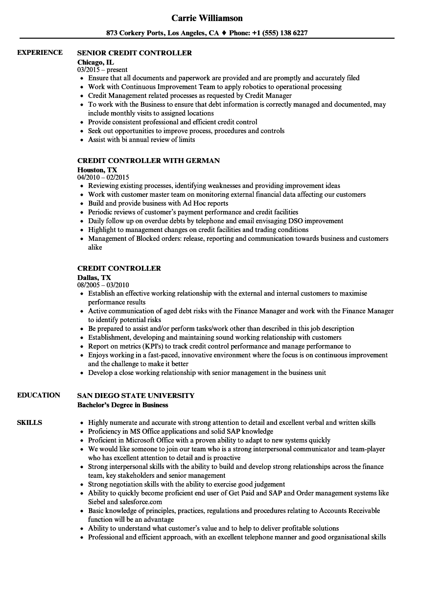 Credit Controller Resume Samples  Velvet Jobs