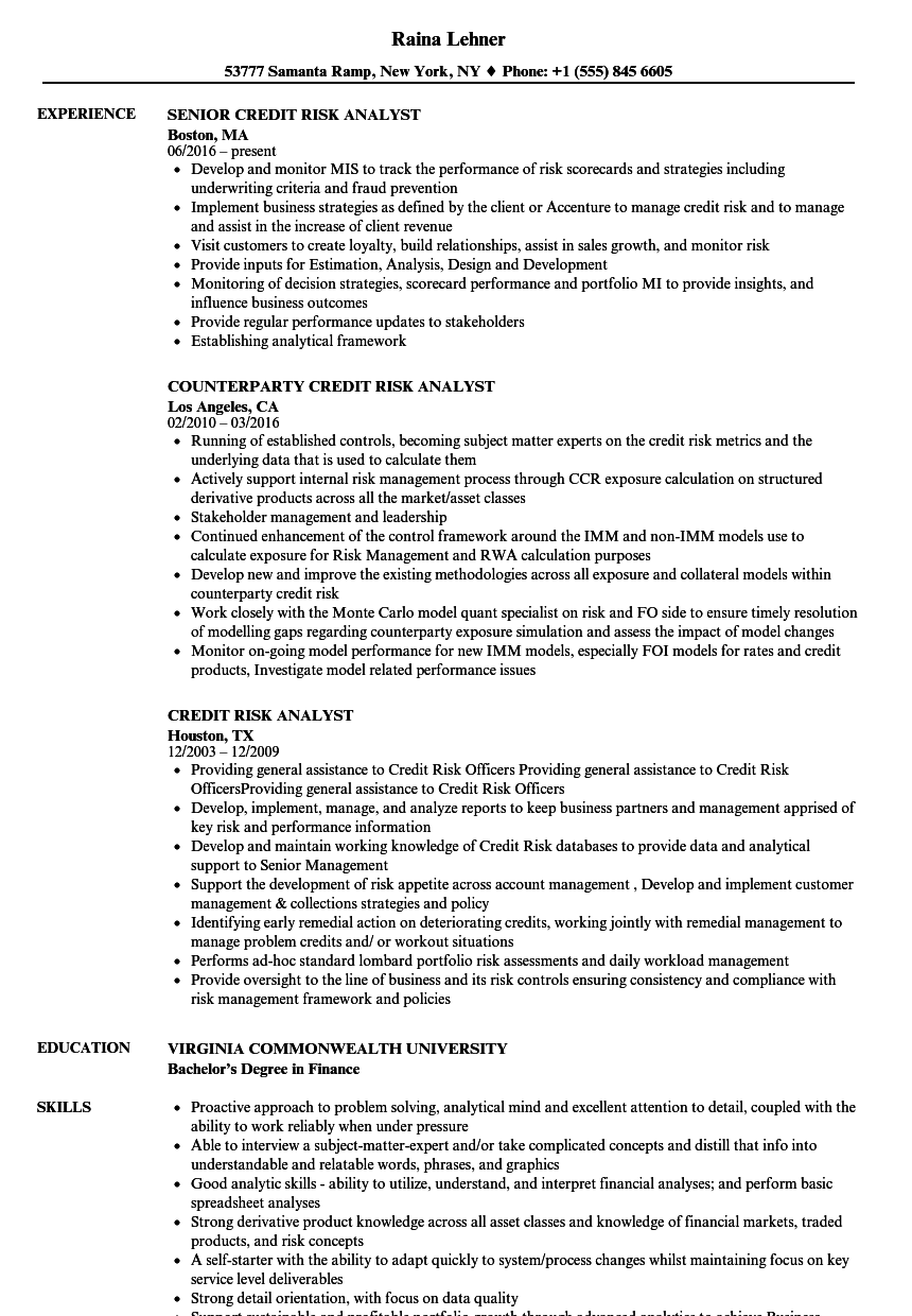 Credit Risk Analyst Resume Samples Velvet Jobs