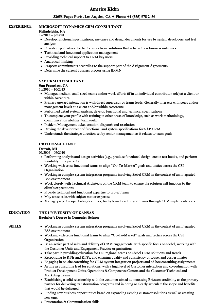 CRM Consultant Resume Samples  Velvet Jobs