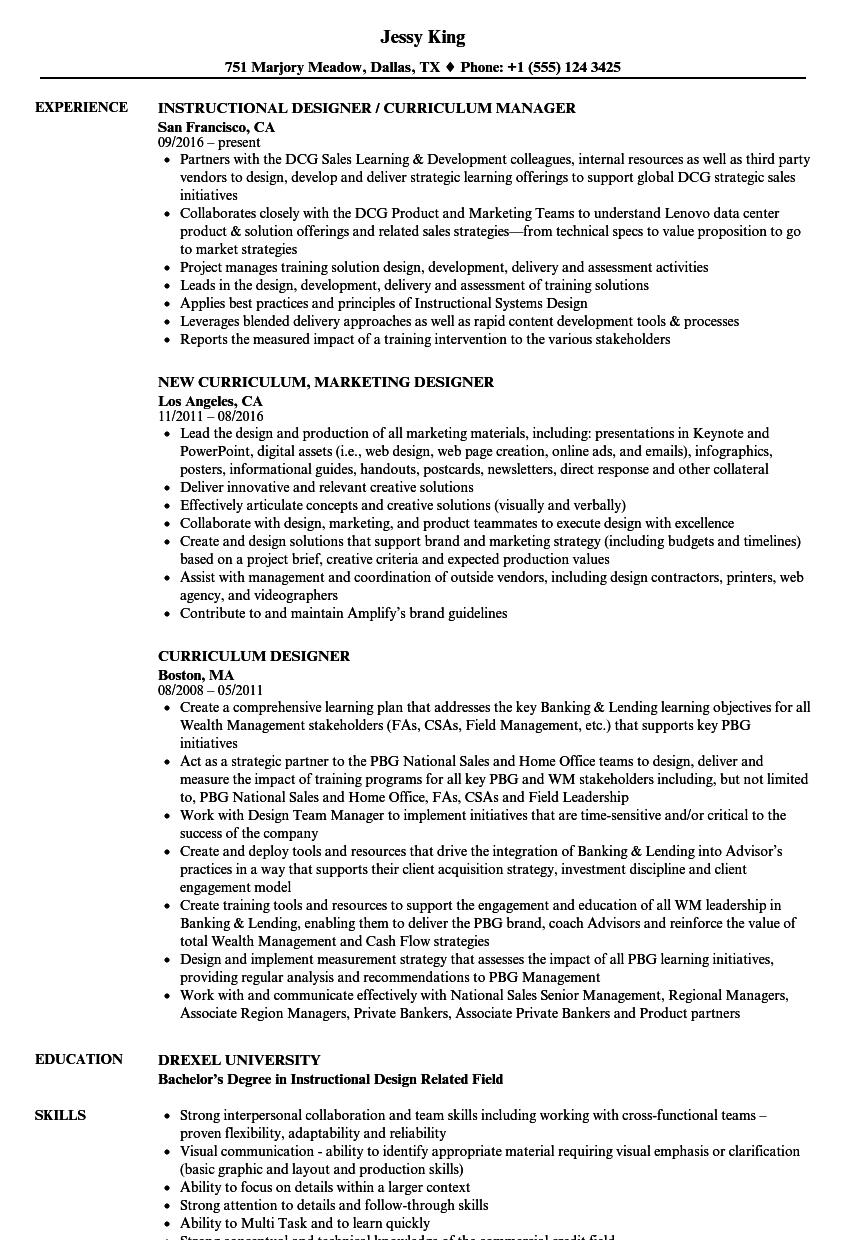 Curriculum Designer Resume Samples | Velvet Jobs