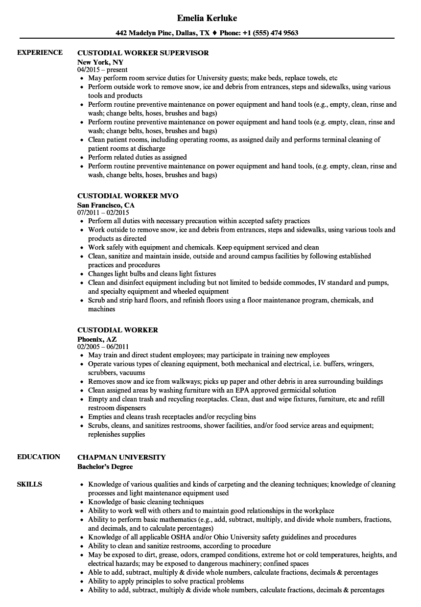 Custodial Worker Resume Samples | Velvet Jobs