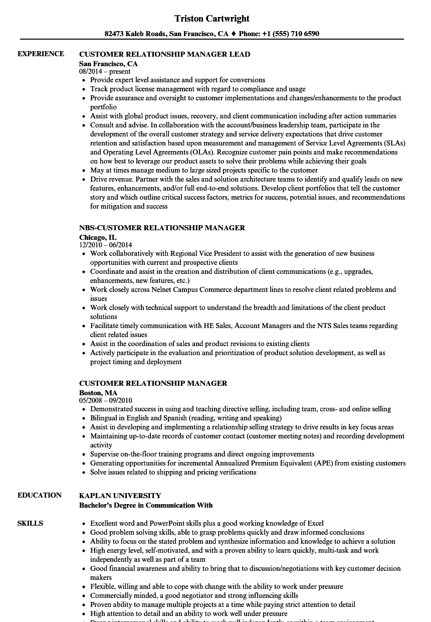 Customer Relationship Manager Resume Points January 2022