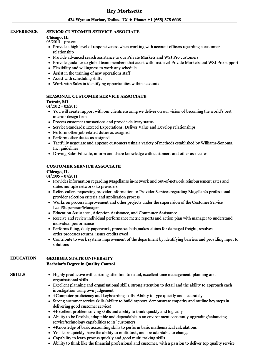 Customer Service Associate Resume Samples Velvet Jobs