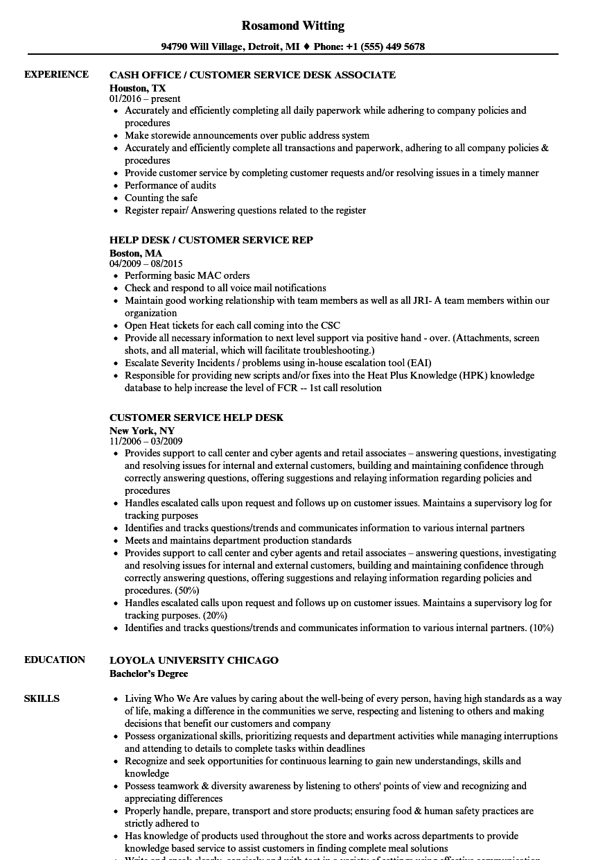 customer service desk resume