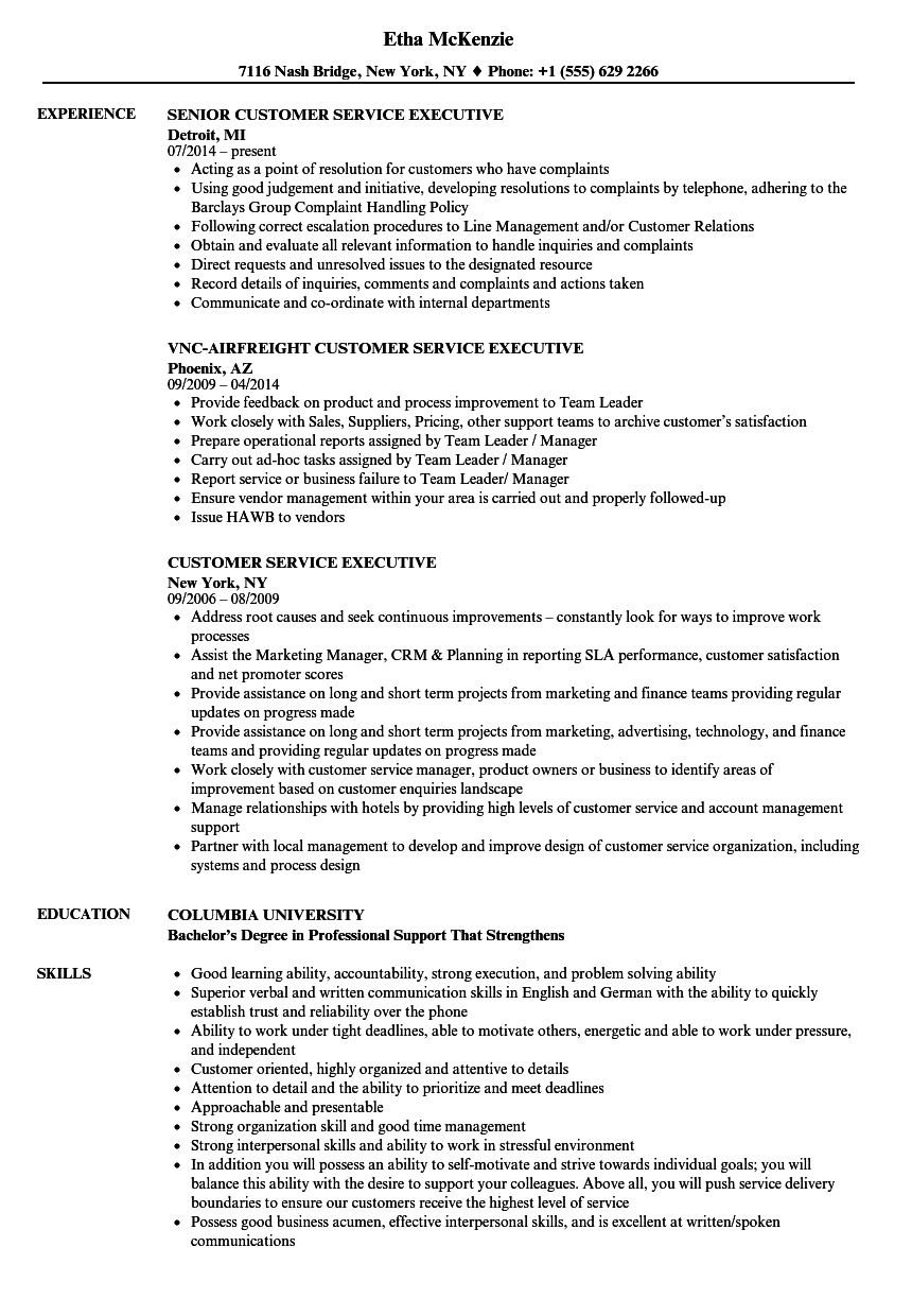 resume for customer support executive