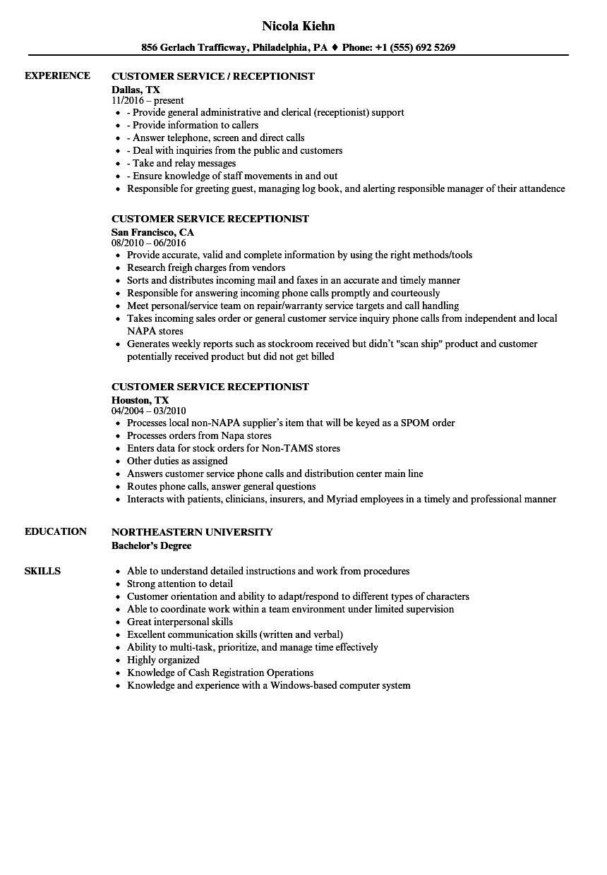 Receptionist Customer Service Resume - Resume Ideas