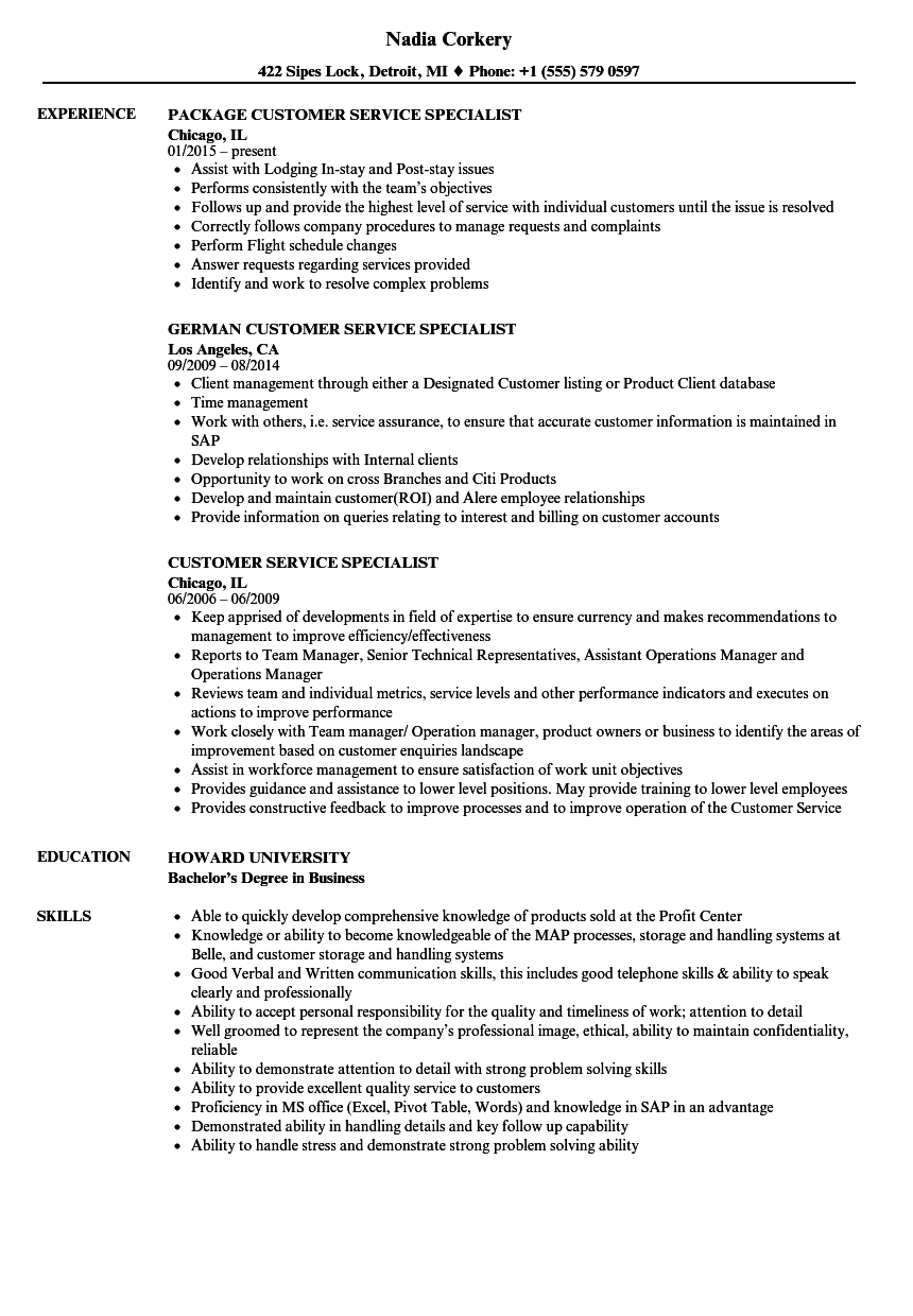 resume for customer service specialist
