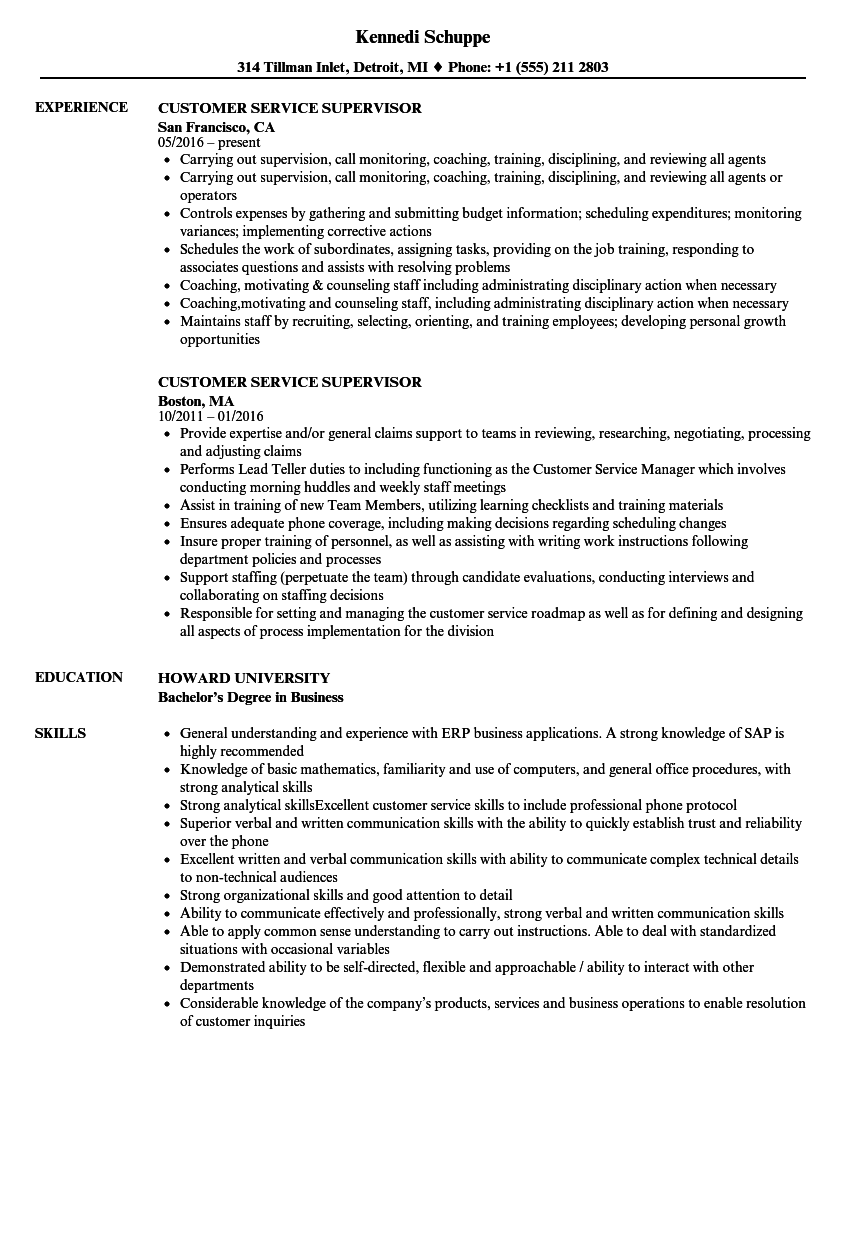 Customer Service Supervisor Resume Samples Velvet Jobs